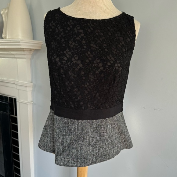 Ann Taylor lace & tweed peplum top in black gray & white Size 8 EUC - Picture 3 of 10